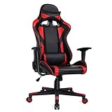 AuAg Ergonomic Gaming Chair Racing Style Adjustable High-Back PU Leather Office Chair Computer Desk Chair Executive Ergonomic Style Swivel Video Chair Headrest Lumbar Support (RED)