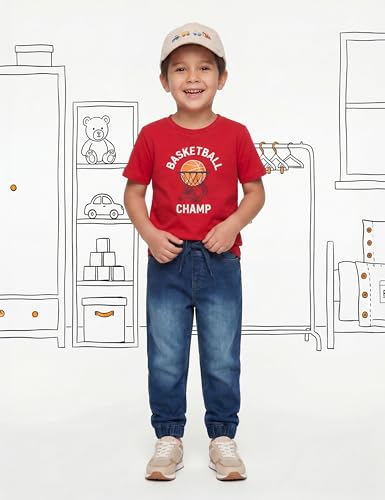 Image of Amazon Brand - Symbol Boys Cotton Rich Stretchable Slim Fit Jogger Jeans | Elasticated Waistband and Cuff | Casual Denim | Age 2-14 Years