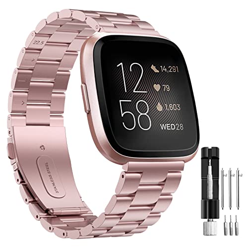 Hatolove Compatible with Fitbit Versa 2 Strap/Fitbit Versa Strap, Metal Stainless Steel Band Adjustable Replacement Strap Compatible with Fitbit Versa, Versa 2, Versa Lite