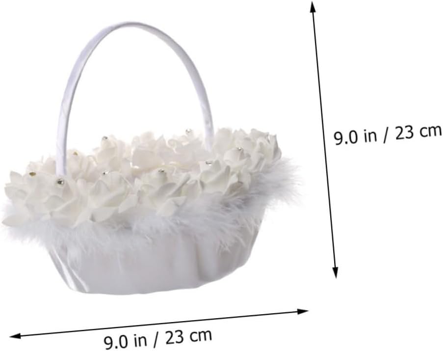Baluue Wedding Flower Basket for Bride, White Handwoven Flower Girl Basket with Handle, Ceremony Supply for Weddings and Parties