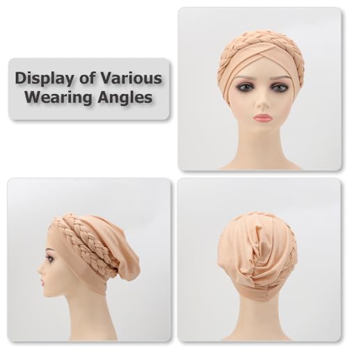 Image of DRESHOW African Women Turban Caps Beanie Twist Headscarf Pre-Tied Double Twisted Braid Hair Cover Wrap Hat Chemo Cancer Cap