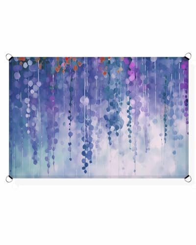 Blue Sweeping Flower Sun Sail Shades Rectangle Canopy,Sunlight Block Heavy Duty Curved Backyard Shade Cover,Waterproof Sun Shades for Patios Garden Outdoor,6.5'x10' Abstract Botanical Plant Leaves