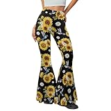 Talayituse Sunflower Daisy Hummingbird Flare Leggings for Women Music Note Design Crossover Yoga Pants High Waist Tummy Control Bootcut Workout Flared Leggings, L