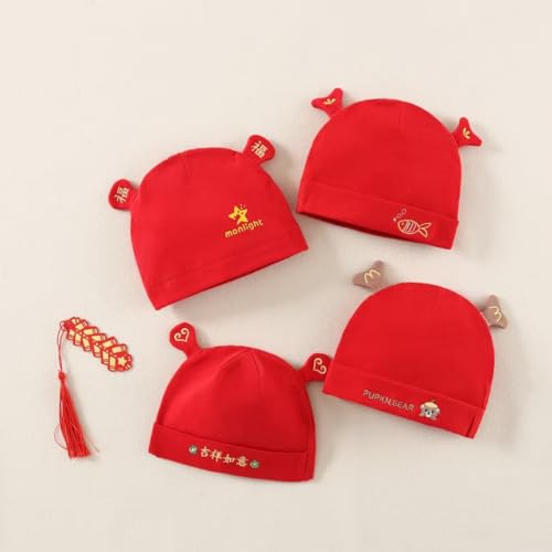 Red Warm Winter Baby Hat for Chinese New Year, Birthday, Christmas, Newborn Chinese Baby Blessing Hat Fu4