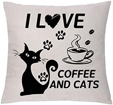 GHORIHUB Cat Lover Throw Pillow Cover Cases Funny Cushion Covers I Love Coffee and Cats Pillowcase Lovely Home Decoration to Friend Daughter Son