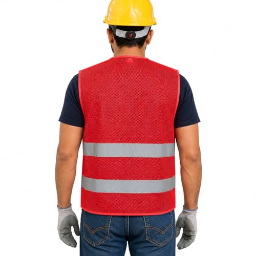Image of VRITRAZ Unisex High Visibility Reflective Safety Vest | Multi-Pocket Safety Workwear Jacket for Construction Workers, Engineers, Security Guards, Factory & Road Safety Use
