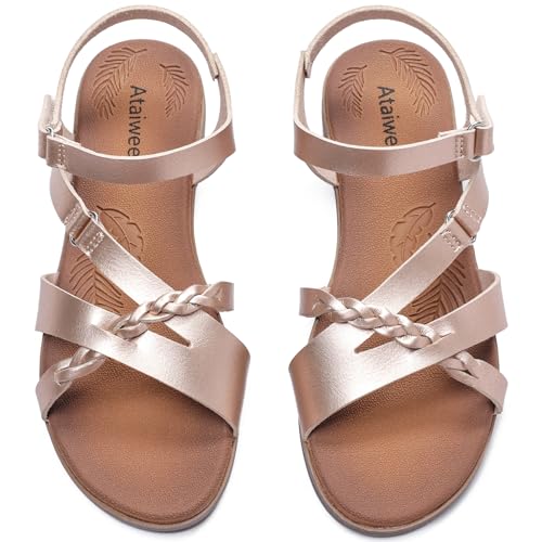 Image of Ataiwee Women's Flat Slide Sandals - Comfortable Open Toe Design,Casual Slip-On with Ankle Strap,Hook-and-Loop Closure Summer Sandals.