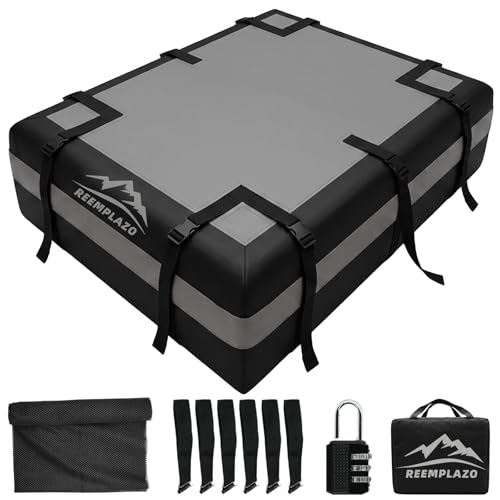 21 Cubic Feet Rooftop Cargo Carrier Bag, Waterproof Heavy Duty Car Roof Bag for SUV Pickup Truck with/Without Roof Racks, Travel Camping Roof Top Luggage Storage with Anti-Slip Mat (Black Gray)