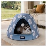BALANCE Cat Beds for Indoor Cats, 2-in-1 Cat Bed Cave with Anti-Slip Bottom and Ultra-Soft Plush, Cozy Cats House Tent for Kittens and Small Dogs, 21 Inches, Blue
