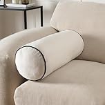 OHS Bolster Cushion Matte Velvet Cylinder Pillow, Soft Velvet Neck Roll Pillow for Armrest & Head Support Yoga Bolster Cushion for Sofa & Bed, Cream/Black-46x20cm