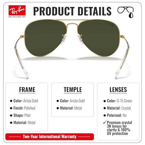 Image of Ray-Ban RB3025 AVIATOR CLASSIC Pilot Shaped Sunglasses for Men & Women with Official RAYBAN Eyewear Kit