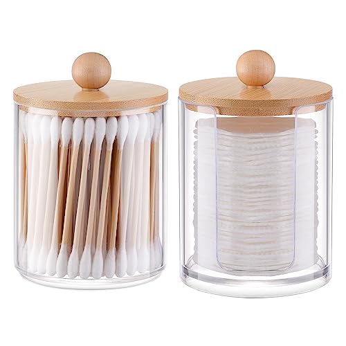 Boîtes De Rangement Pour Cotons Et Cotons-tiges - Kit De 2, Transparentes Avec Couvercle En Bambou, Pour Salle De Bain Ou Chambre - 6