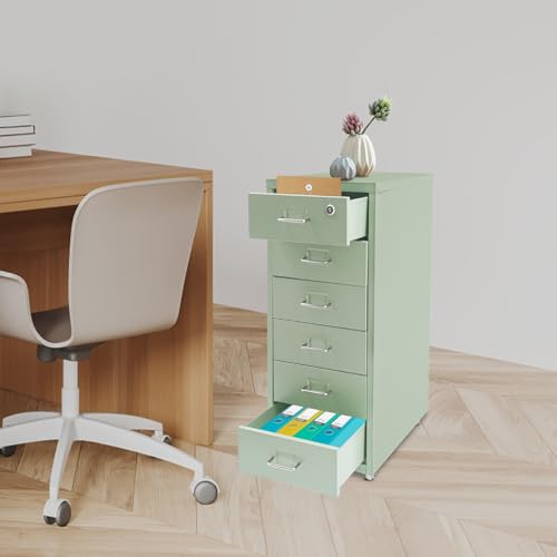 Czyurachel Meuble de rangement mobile à 6 tiroirs, en métal, avec roulettes, pour la maison et le bureau, 28 x 41 x 69 cm, beige (vert) – vue 8