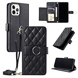 YUEQIAN Hülle für vivo x300 5G, Stoßfeste Brieftasche Luxus Damenkollektion Kartensteckplatz Klapphülle Handyhülle Ständer Umhängegurt Schutzhülle (Schwarz)