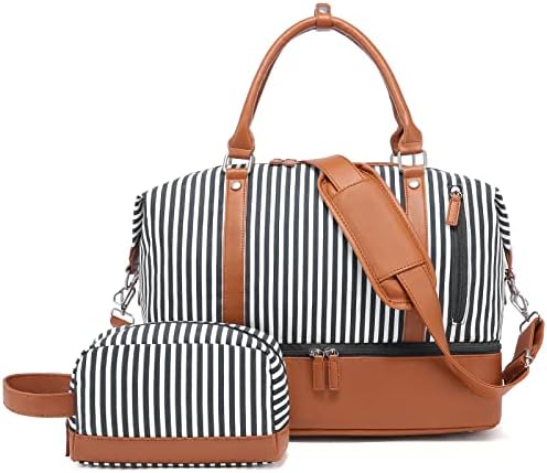 Sucipi Women's Travel Weekend Bag Carry On Tote Bag Canvas Duffle Bag Weekender Bags with Shoe Compartment and Toiletry Bag for Hospital Black S(16'') 1 Sucipi Women's Travel Weekend Bag Carry On Tote Bag Canvas Duffle Bag Weekender Bags with Shoe Compartment and Toiletry Bag for Hospital Black S(16'')