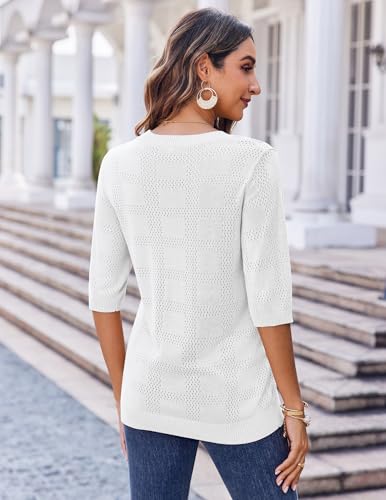 Zeagoo Womens Loose Short Sleeve Tunic Tops Lightweight Crew Neck Crochet Knit Pullover Sweater Blouses4