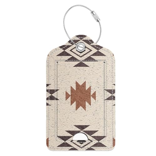Luggage Tags,Western Boho Aztec Design, Double-Sided Privacy Cover ID Labels with Stainless Steel Loop and Address Card for Travel Bag Suitcase