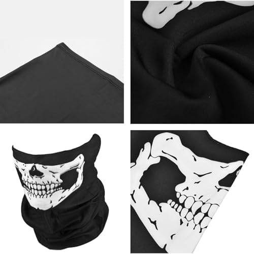 Lot 2 Masques Crâne Demi-Tête De Mort - Cagoule Tubulaire Moto Ski Randonnée Extensible