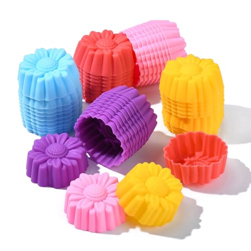 UR URLIFEHALL 50 pirottini in silicone per cupcake, a forma di girasole, riutilizzabili, a forma di fiore, per torte, gelati, budini, gelatine