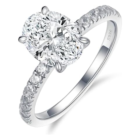 MOOSEA Moissanite Promise Rings for Women, 2ct Oval D Color VVS1 Clarity Lab Grown Moissanite Ring 18K White Gold Plated Moissanite Engagement Rings for Women Moissanite Rings for Women Wife Cover