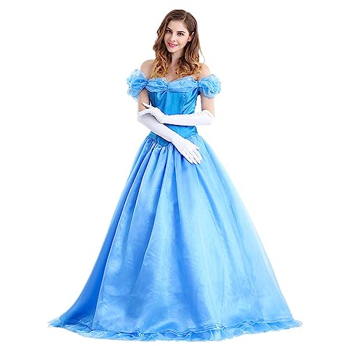 LANGWEI Costume De Reine d'halloween pour Femmes Robe De Princesse De Conte De Fées De Luxe Accessoires De Cosplay,Bleu,XXL