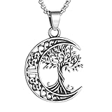 Unified Jewellery Collar con colgante de árbol de la vida celta de acero inoxidable con luna creciente para hombres y mujeres | Joyería con símbolo de Yggdrasil | Cadena de 600 mm B25, talla única
