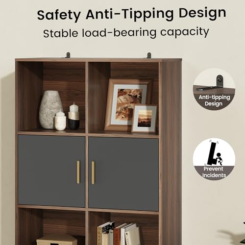 Image of ModernMate 74.6 inch Tall Bookcase with 3 Drawers & Doors, Open Cubes