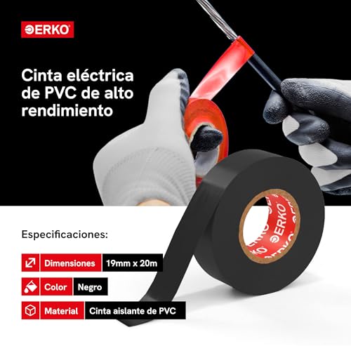 Miniatura 2 de Erko Cinta Aislante Negra 19mm X 20m Pvc Reparación De Conductos Eléctricos, Alta Flexibilidad Con Fuerte Adhesión, Resistente A Productos Químicos