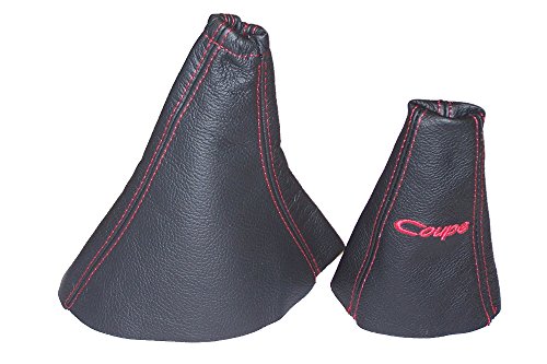 The Tuning-Shop Ltd Gear y Freno de Mano Coupé de Piel Rojo Negro Bordado
