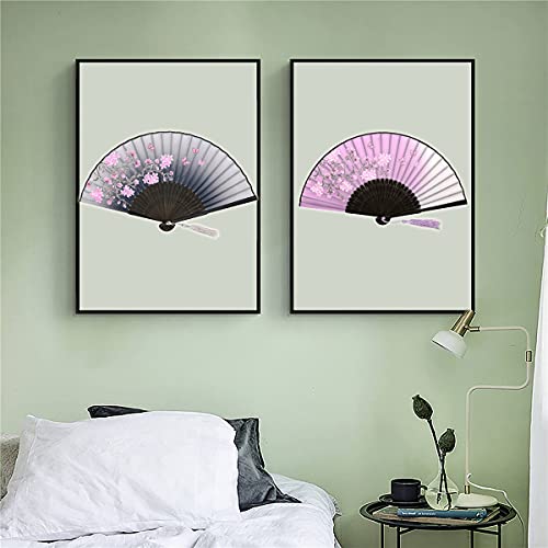 Leehome Small Folding Hand Fans for Women -Chinese Japanese 2pcs Vintage Bamboo Silk Fans - for Dance, Music Festival, Wedding, Party, Decorations,Gift. (Grey & Purple Sakura Butterflies)