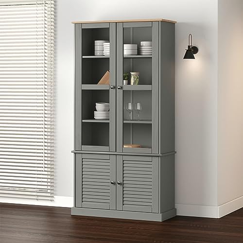 QZZCED Vigo - Estantería decorativa para salón, oficina, color gris, 85 x 35 x 170 cm, madera maciza de pino para salón, dormitorio, oficina