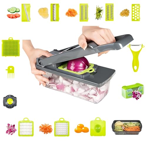 Veloga Mandoline Vegetable Chopper, Multi-Functional Kitchen Gadgets with Adjustable Blades Salad Chopper Slicer, Compact Kitchen Chopper Vegetable Cutter for Easy Food Preparation (16 in 1)