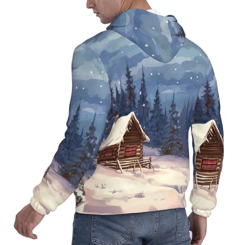Men's Fleece Pullover Hoodie Long Sleeve Hooded Cabin in the woods Sweatshirt Casual Shirts With Pockets Small Black4