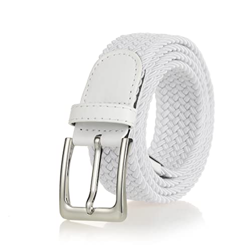 Bsllnek Elastic Braided Belt, 1 3/8", Woven Stretch Belt For Golf Casual Jeans Shorts Pants (White, Medium (33-36" Waist)) #TOP28