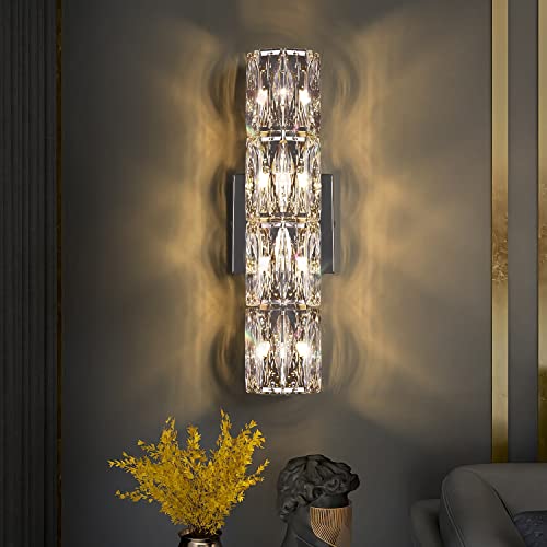 Crystal Wall Sconces,Modern Luxury Wall Light Fixtures,Indoor Chrome Wall Lamp,Crystal Vanity Wall Mount Lamp,Elegant Wall Lighting For Living Room Bedroom Bathroom Hallway Doorway Stairway Bedside #TOP5