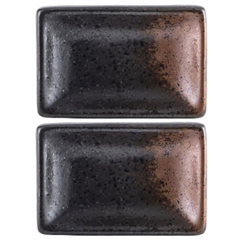 FELTECHELECTR 2 Platos para Condimentos de Estilo Japonés Rectangulares, Platos Pequeños para Mojar, Color Amarillo Jade, Bordes Gruesos, Aptos para Uso Doméstico y Comercial, Recipientes