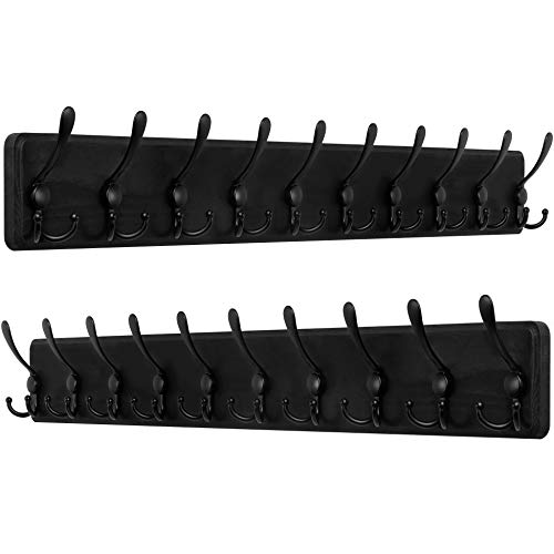 Webi Coat Rack Wall Mounted,38 9/16’’ Long,10 Tri Hooks For Hanging Coats,16 ‘’ Hole To Hole,Wood Coat Hooks Wall Mounted,Wall Coat Hanger,Hook Rack For Clothes,Jacket,Hats,Rustic Black,2 Packs #TOP5