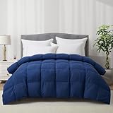 ALPSWAN Luxury Goose Feather Down Fiber Comforter Queen Size, 300TC Blue Cotton...