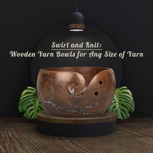 Image of INTAJ Wooden Yarn Bowl for Knitting and Crochet, 7 Inch No-Snag Holder