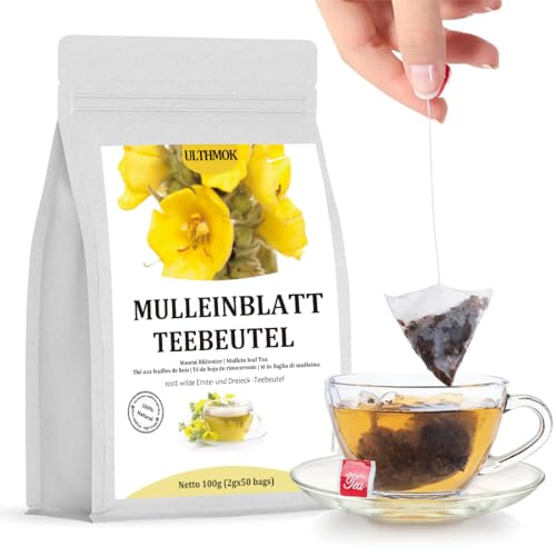 Premium Mullein Tea Königskerzenblatt Tee 50 Teebeutel. Mullein Leaf Tea Zur Lungenreinigung und Unterstützung der Atemwege ohne Zusatzstoffe und koffeinfrei.