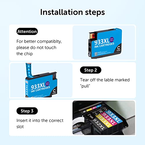 Rohon Compatible Ink Cartridge Replacement For 932Xl 933Xl 932 933 (1 Black 1 Cyan 1 Magenta 1 Yellow, 4-Pack) High Yield, Use With Officejet 6700 6600 7612 6100 7610 7110 Printer #TOP3