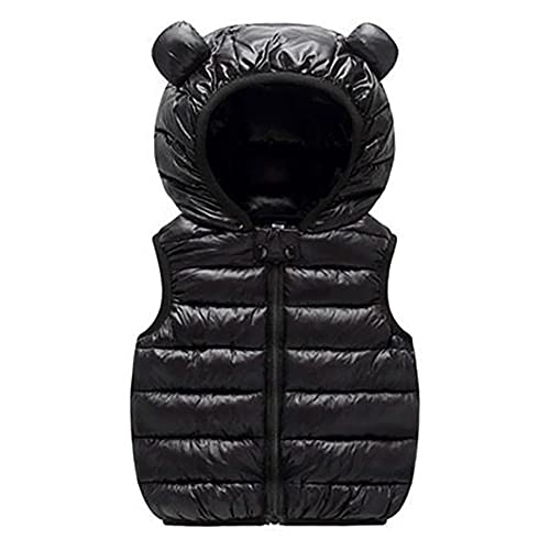Cozomiz Boys Girls' Light Weight Down Vest, Kids Hoodie Lightweight Sleeveless Jacket, Boys Girls Puffer Down Vest 1-2 Years Black #TOP12