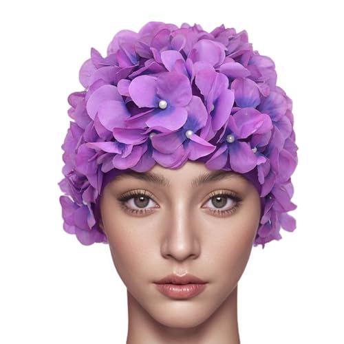 Medifier Bonnet de bain à pétales de fleurs rétro vintage pour femmes - Violet