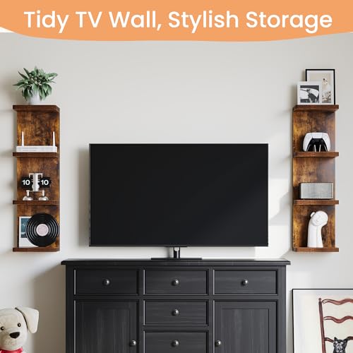 Image of upsimples 4 -Tier Floating Wall Shelf, Brown Vertical Vanity Decor Shelves