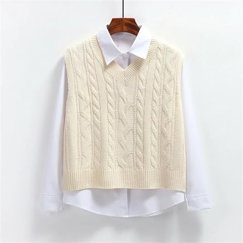 Dndrdhfb Women's Cable Sweater Vest Loose V-Neck Vest Sleeveless Pullover Sweater Top2