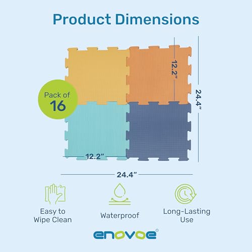 Enovoe Baby Play Mat for Floor - Non-Toxic, Interlocking EVA Foam Mats -16 Pcs - Cushioned Foam Puzzle Floor Mat for Kids & Infants - Ideal for Playrooms, Nurseries, and Home Gyms (12\" x 12\")