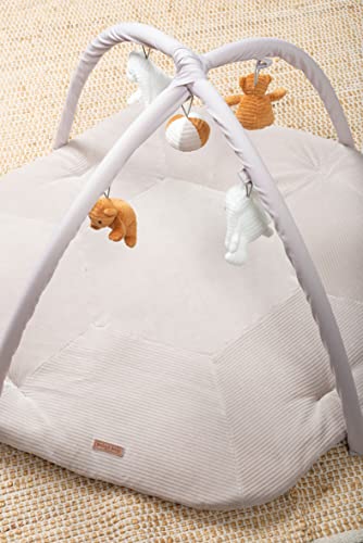 BO Baby's Only - Baby speelkleed met boog - Baby gym - Playmat - Speelmat Sense - Caramel/Kiezelgrijs/Wit - Zachte rib corduroy stof - 94x83 cm - Afbeelding 5