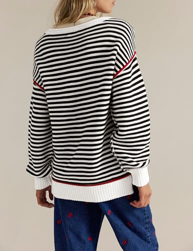 Womens Long Sleeve Striped Sweaters Casual Warm Crew Neck Knit Pullover Sweater Tops3