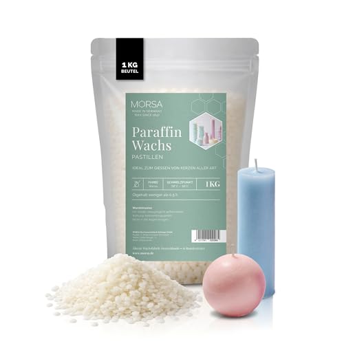 MORSA Premium Paraffinwachs Weiß (1kg) Verschiedene Größen 100% Paraffin Pastillen als Kerzenwachs zum Gießen - Kerzensand Wachs für Kerzen Unparfümiert Qualität aus Deutschland