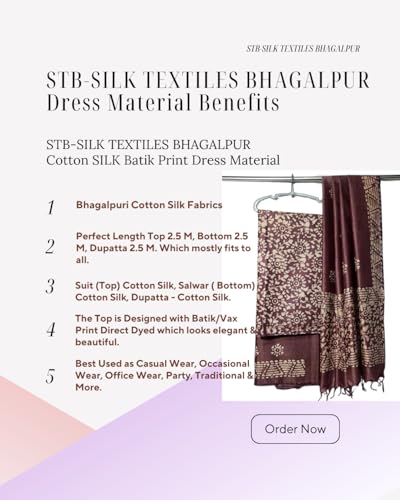 Image of STB-SILK TEXTILES BHAGALPUR Women's Cotton Silk Handcrafted Batik Print Unstitched Salwar Suit Dress Material With Duputta (Maroon)